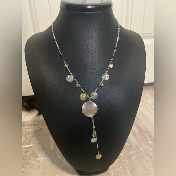 Silver tone necklace bundle, sun and moon, hammered metal, multistrand - Picture 10 of 16